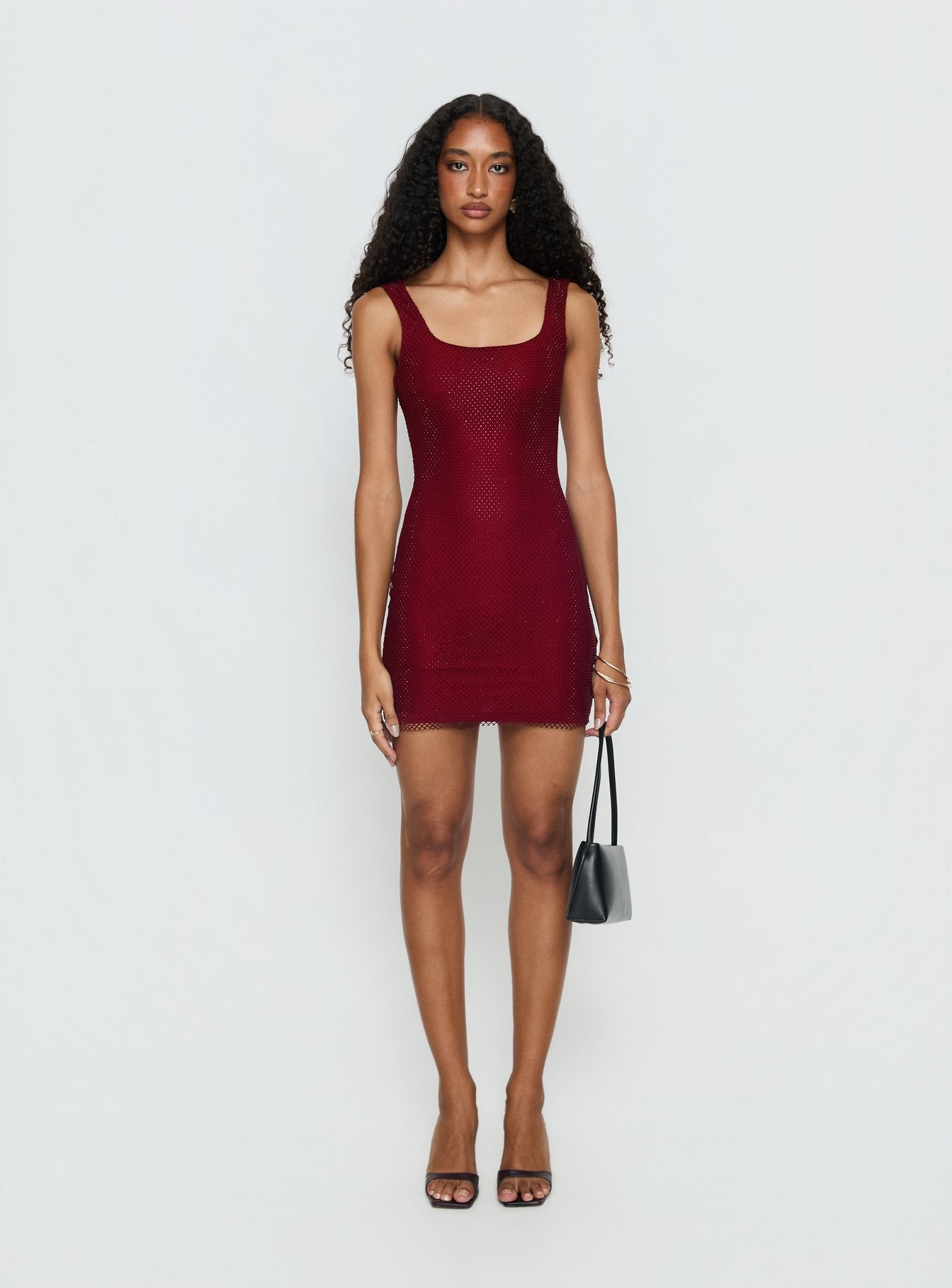 Epiphanies Net Mini Dress Burgundy - Image 7