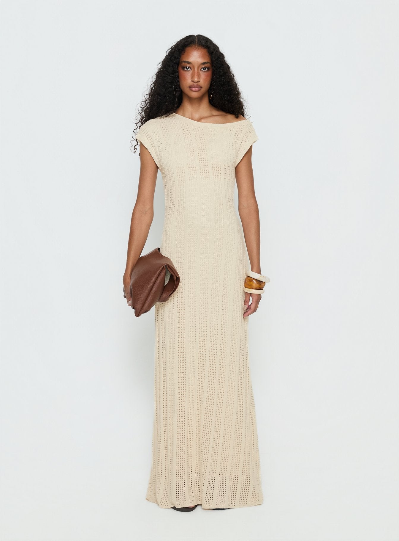 Break My Soul Knit One Shoulder Maxi Dress Beige - Image 7