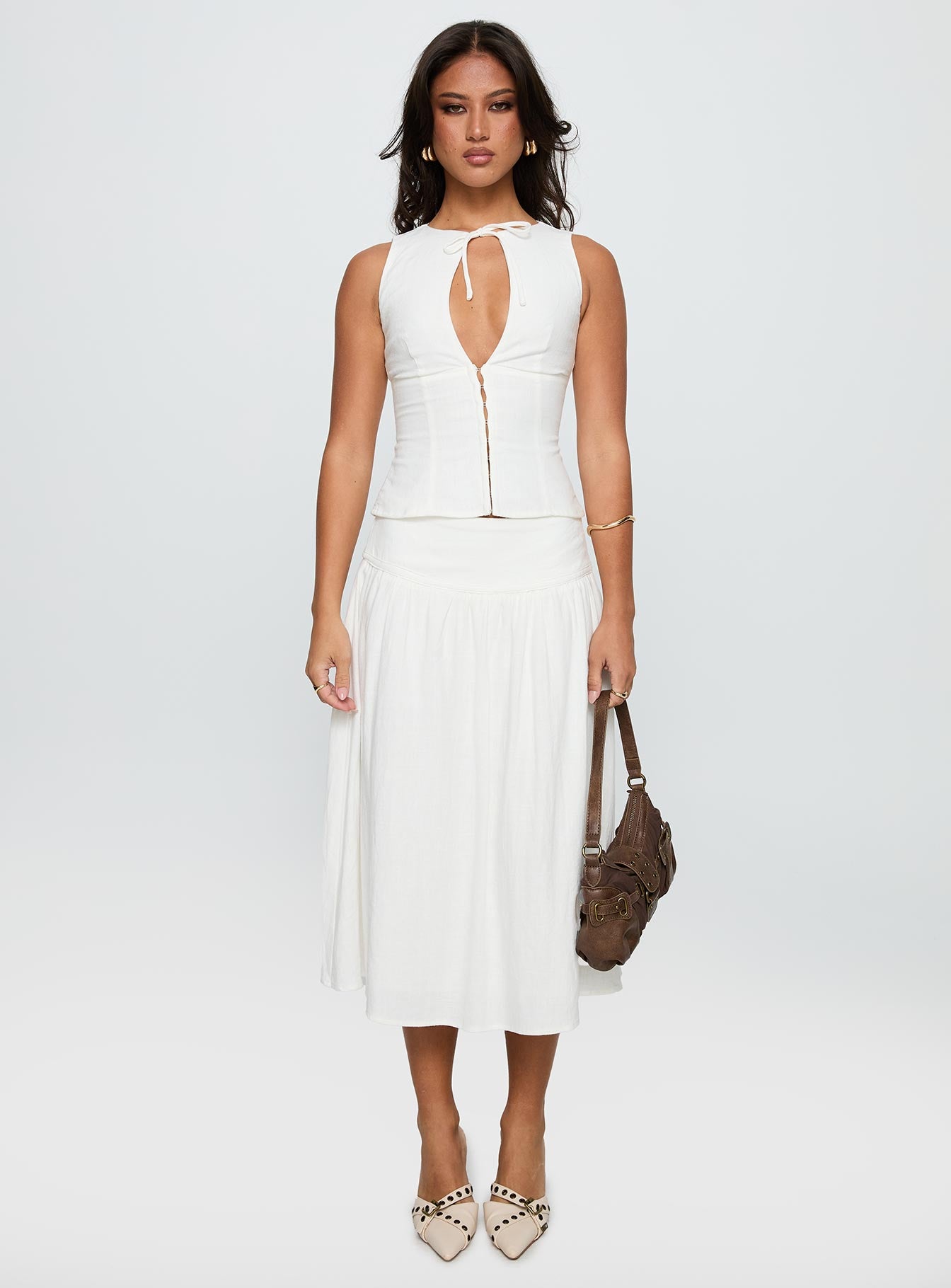 Alissea Keyhole Linen Blend Top White - Image 7