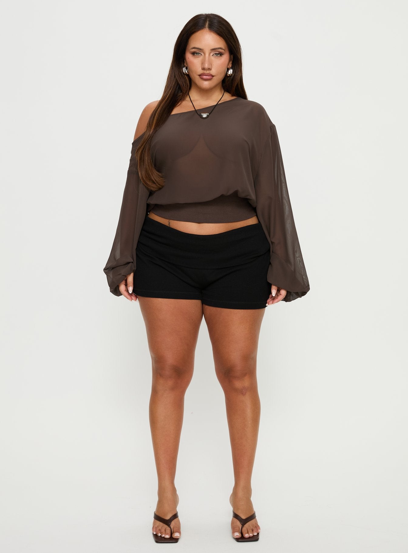 Idalina Slouchy Chiffon Top Brown Curve - Image 6