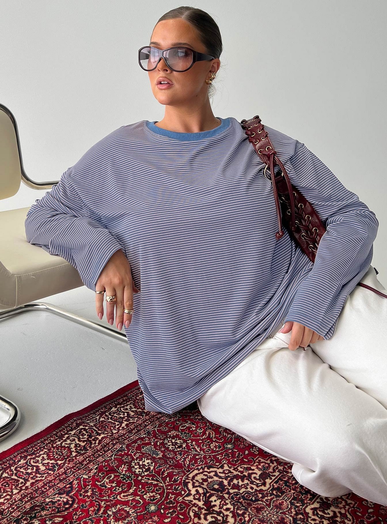 Marlah Long Sleeve Top Blue Stripe Curve - Image 8