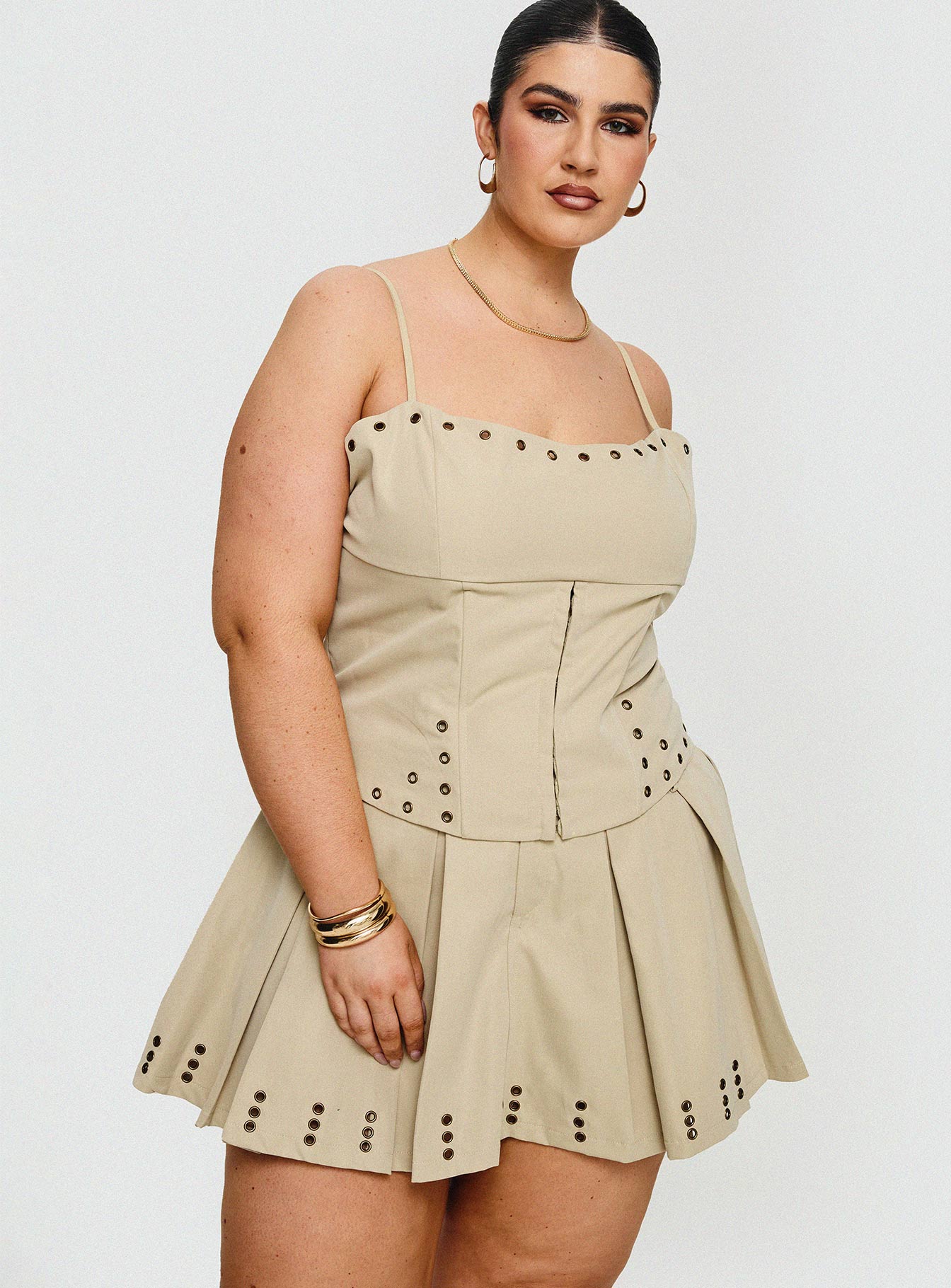 Alinzia Eyelet Corset Top Beige Curve - Image 8