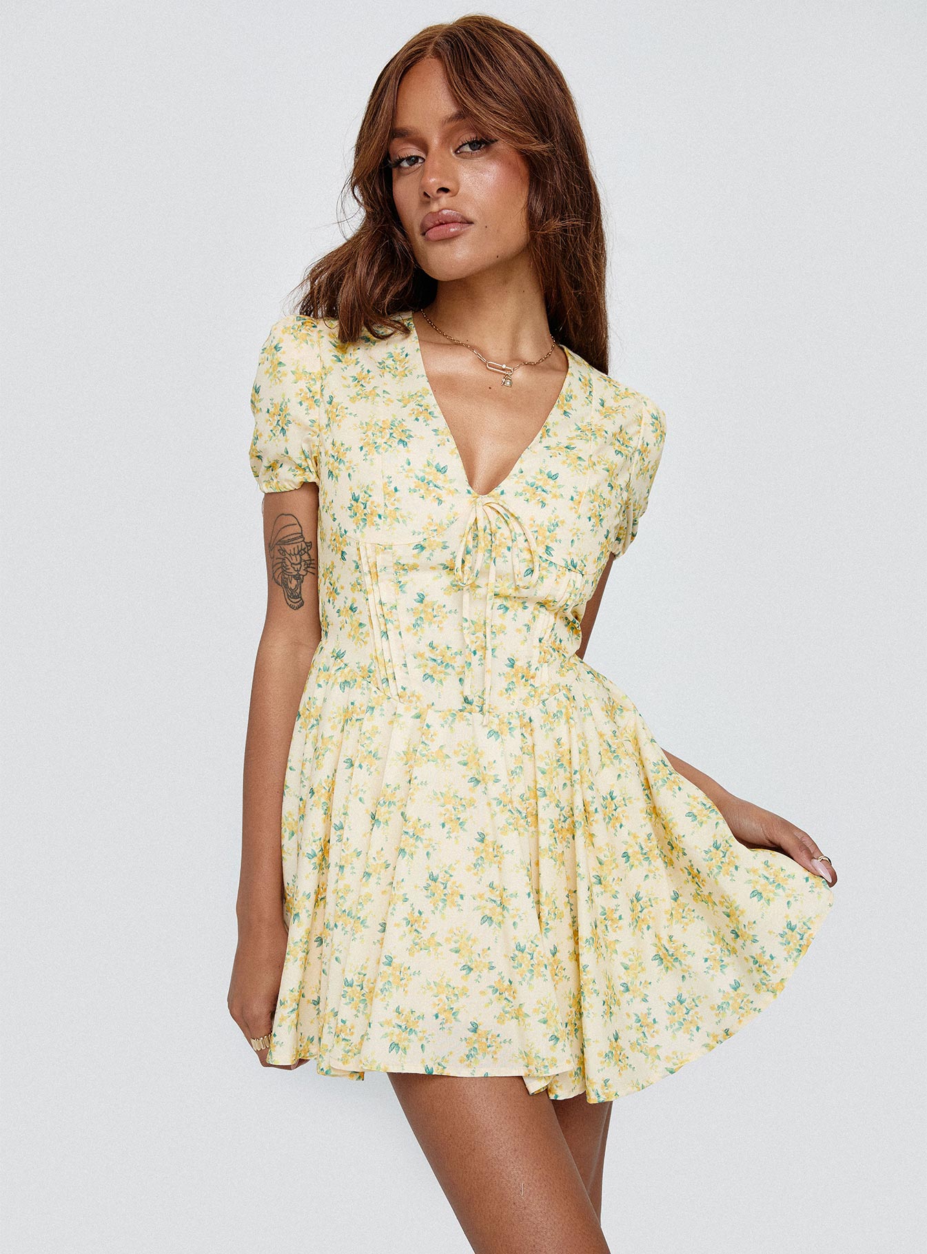 Ethelyn Mini Dress Yellow Floral - Image 8