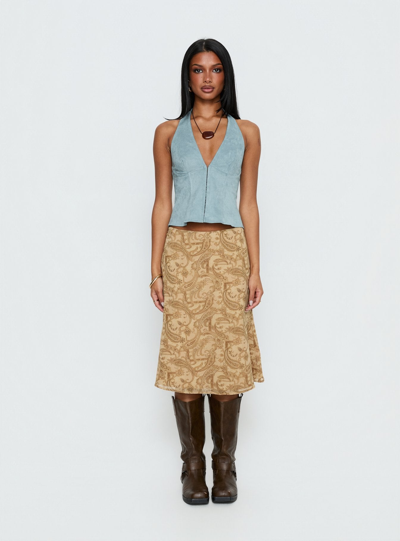 Dalyah Faux Suede Halter Top Soft Blue - Image 8
