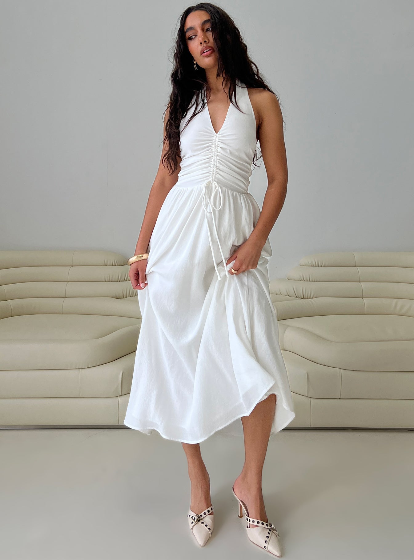 Jozefine Halter Ruched Maxi Dress White - Image 8