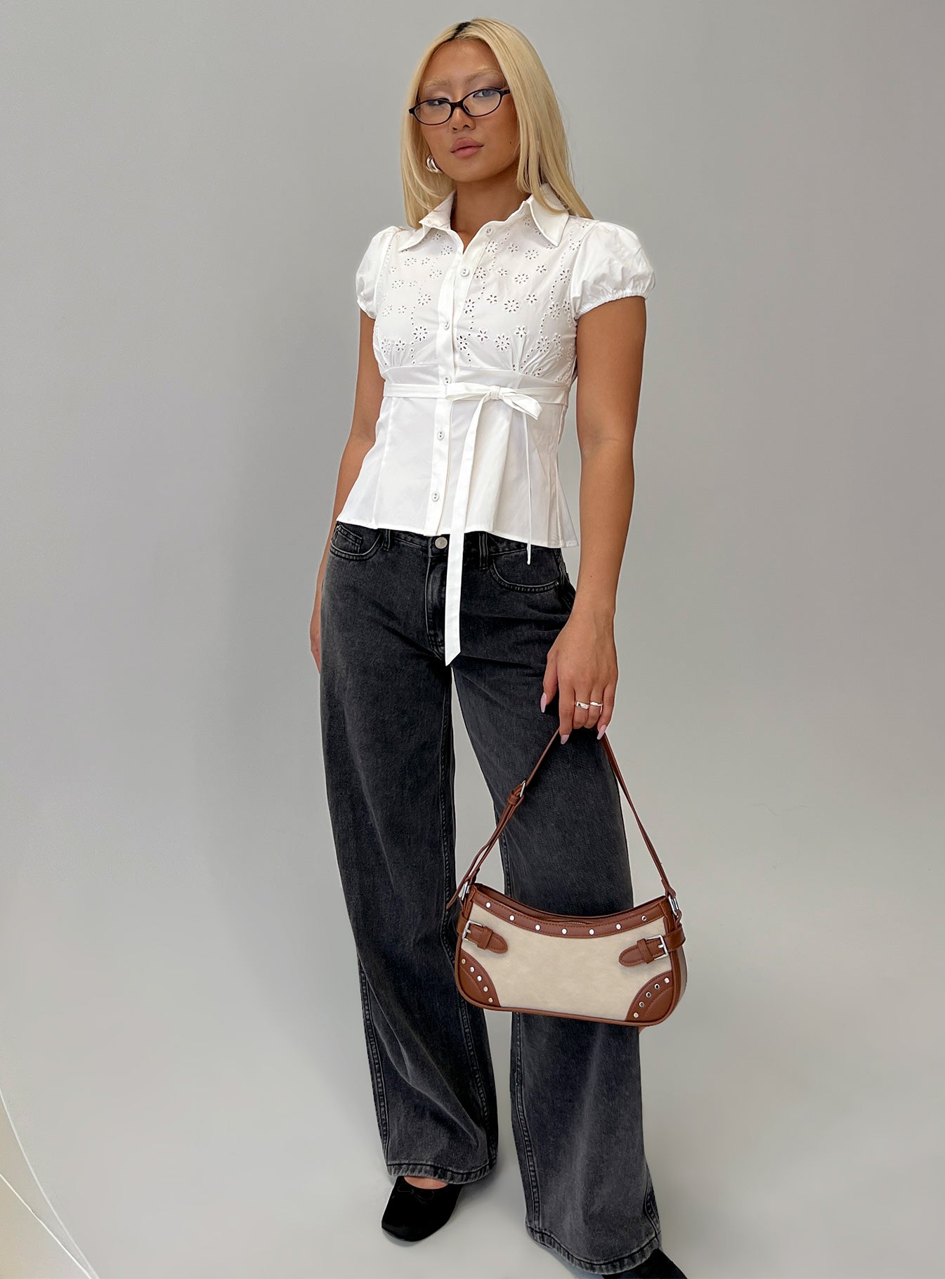 Kavira Tie Bust Short Sleeve Shirt White - Image 8