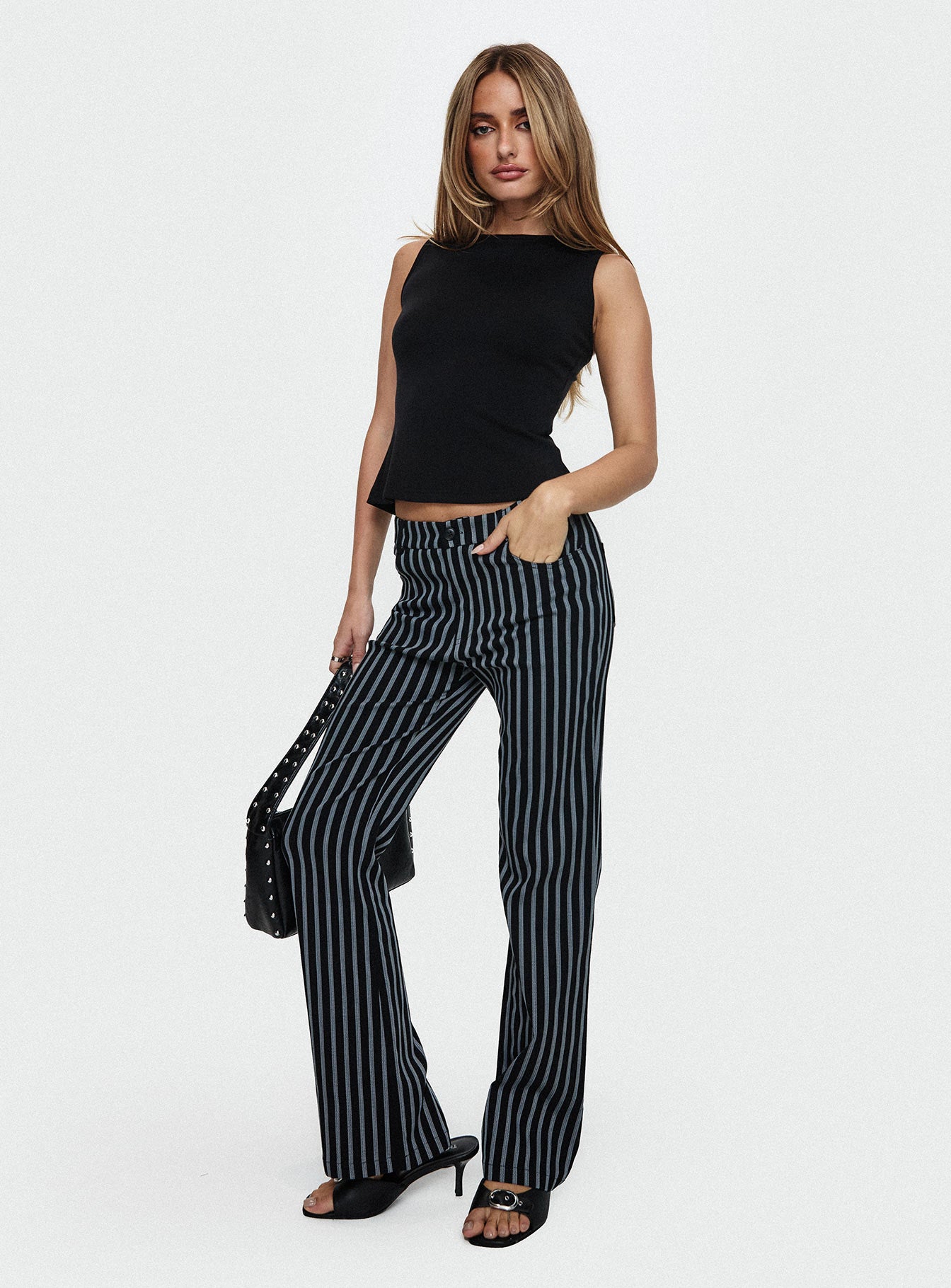 Allude Low Waist Pinstripe Pant Black - Image 8