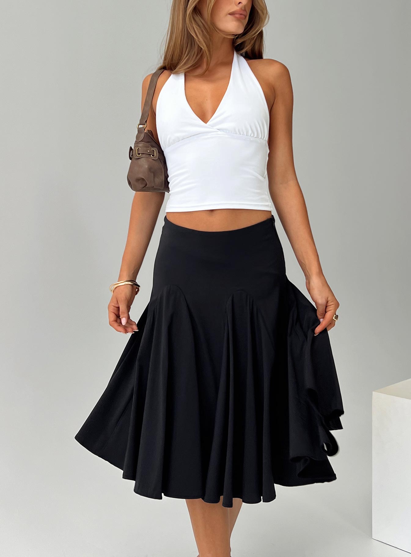 Agnette Low Rise Midi Skirt Black - Image 8