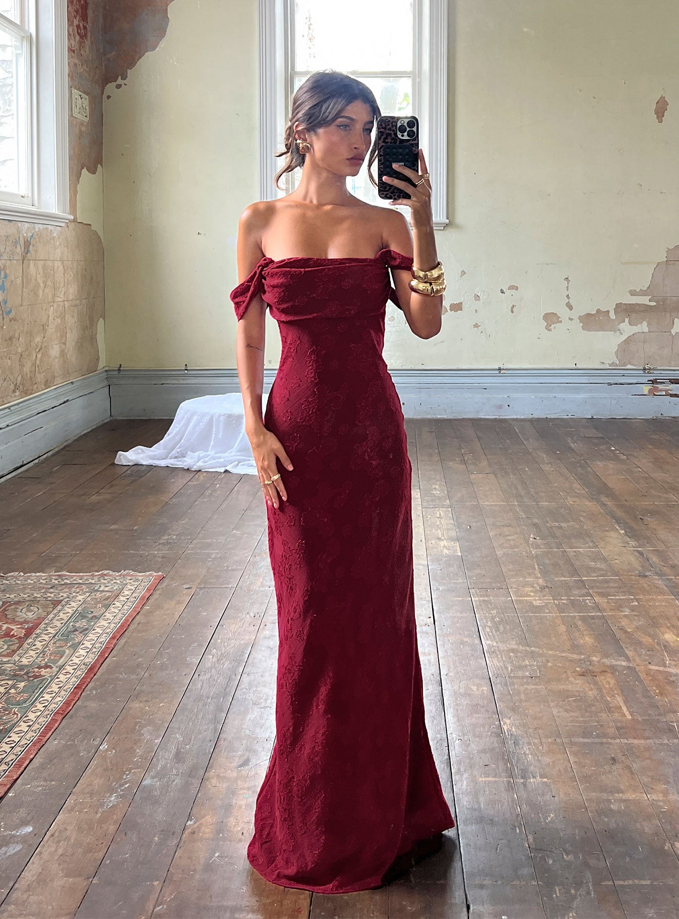 Azura Off The Shoulder Maxi Dress Burgundy - Image 13