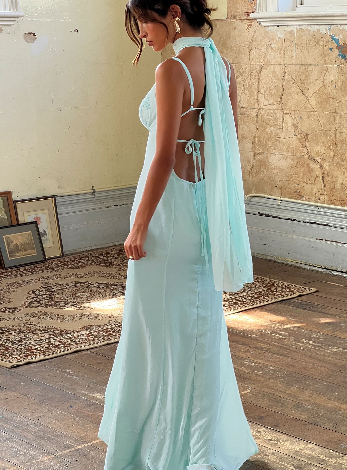 Jadira Scarf Maxi Dress Aqua - Image 7