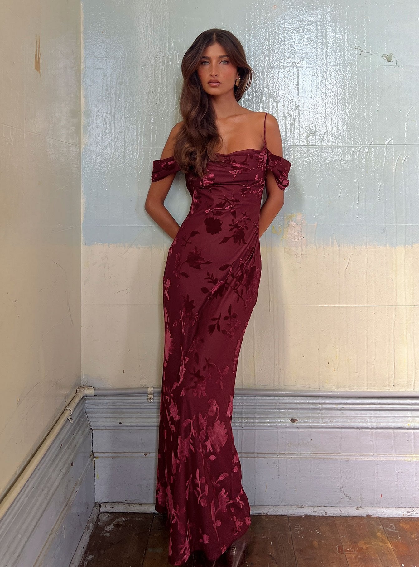 Green Gables Burnout Maxi Dress Burgundy - Image 8