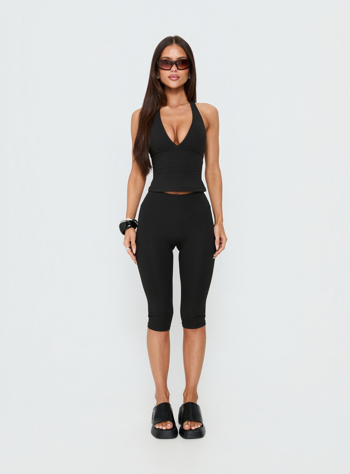 Habitual Active Longline Plunge Neck Tank Top Black - Image 9