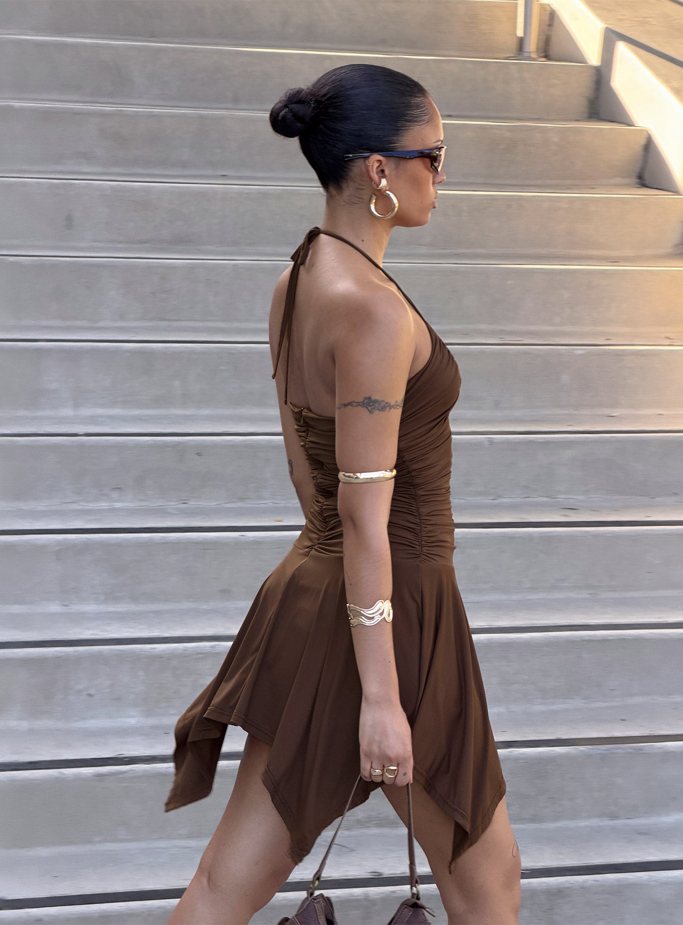 Angiana Halter Asymmetrical Mini Dress Chocolate Brown - Image 10