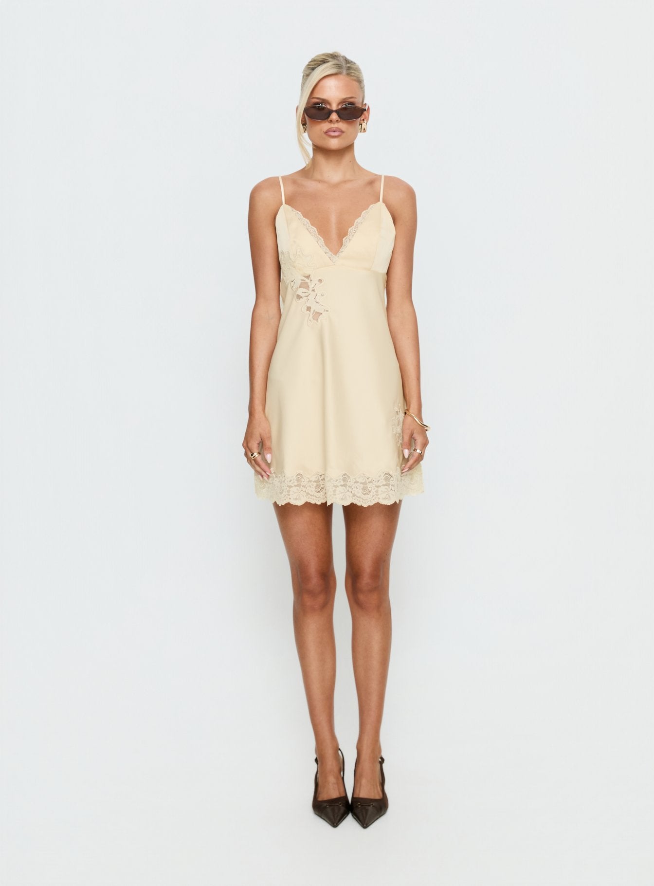 Aloura Spliced Lace Mini Dress Butter - Image 9