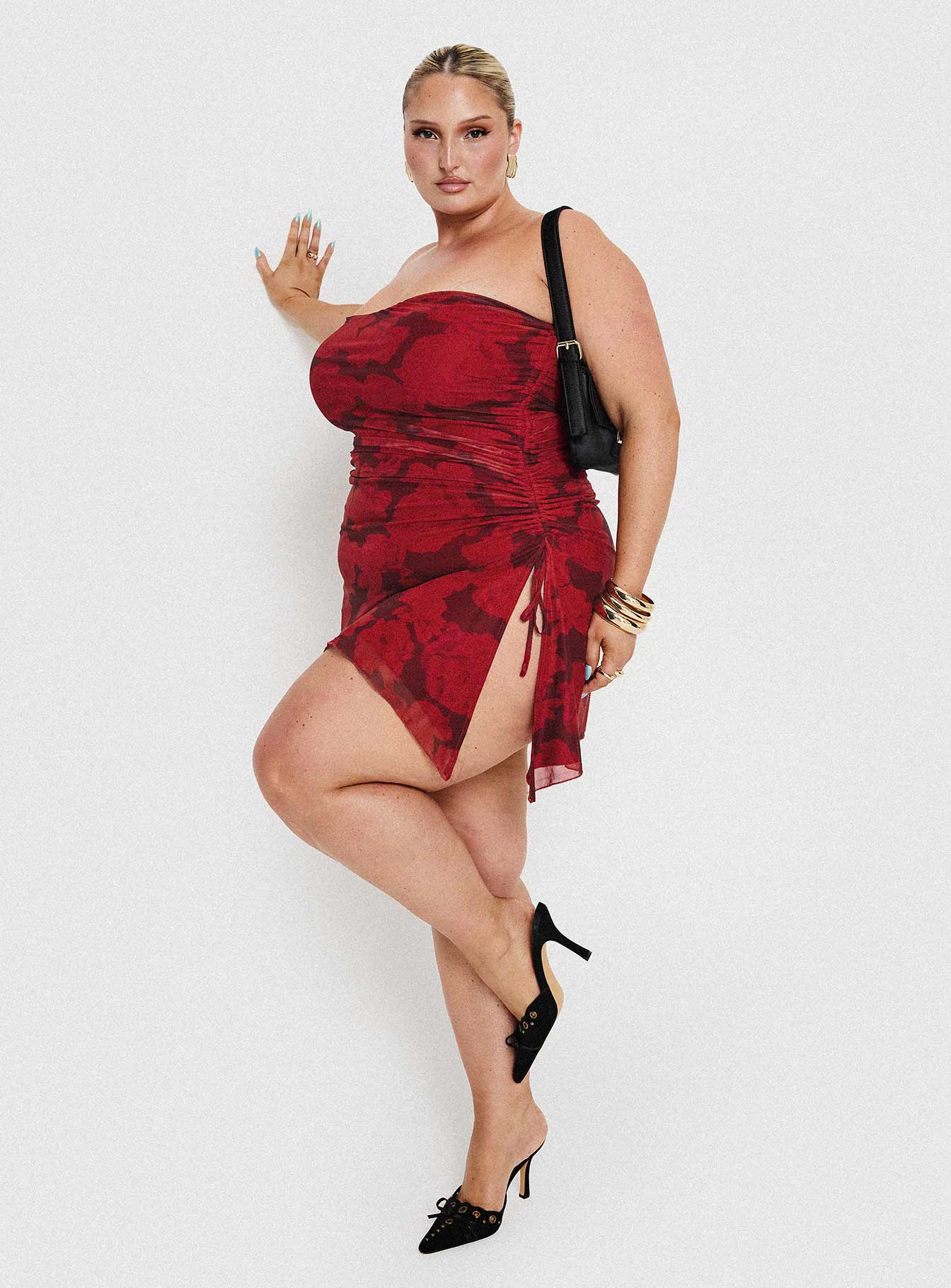 Donelli Mini Dress Burgundy / Red Floral Curve - Image 9