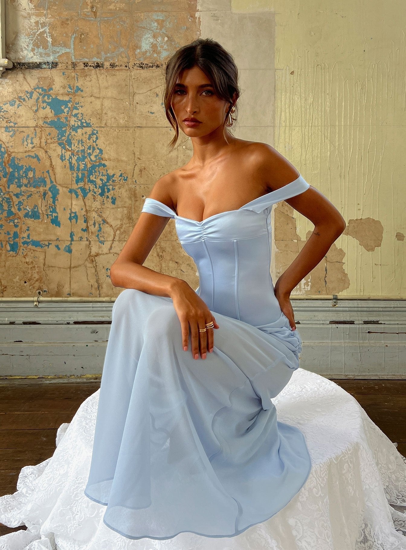 Angiola Corset Off Shoulder Maxi Dress Blue - Image 9