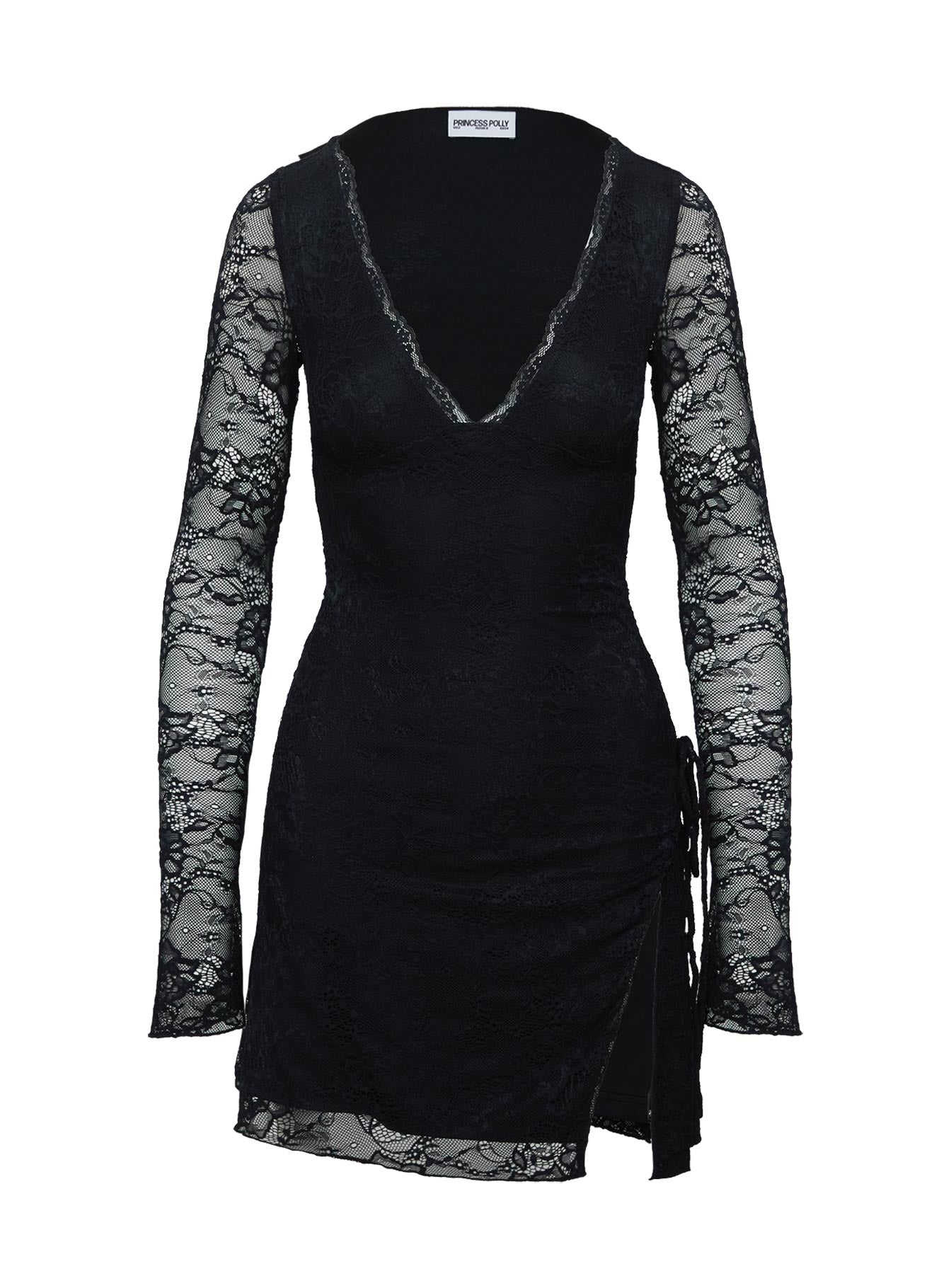 Airabella Long Sleeve Lace Mini Dress Black - Image 5