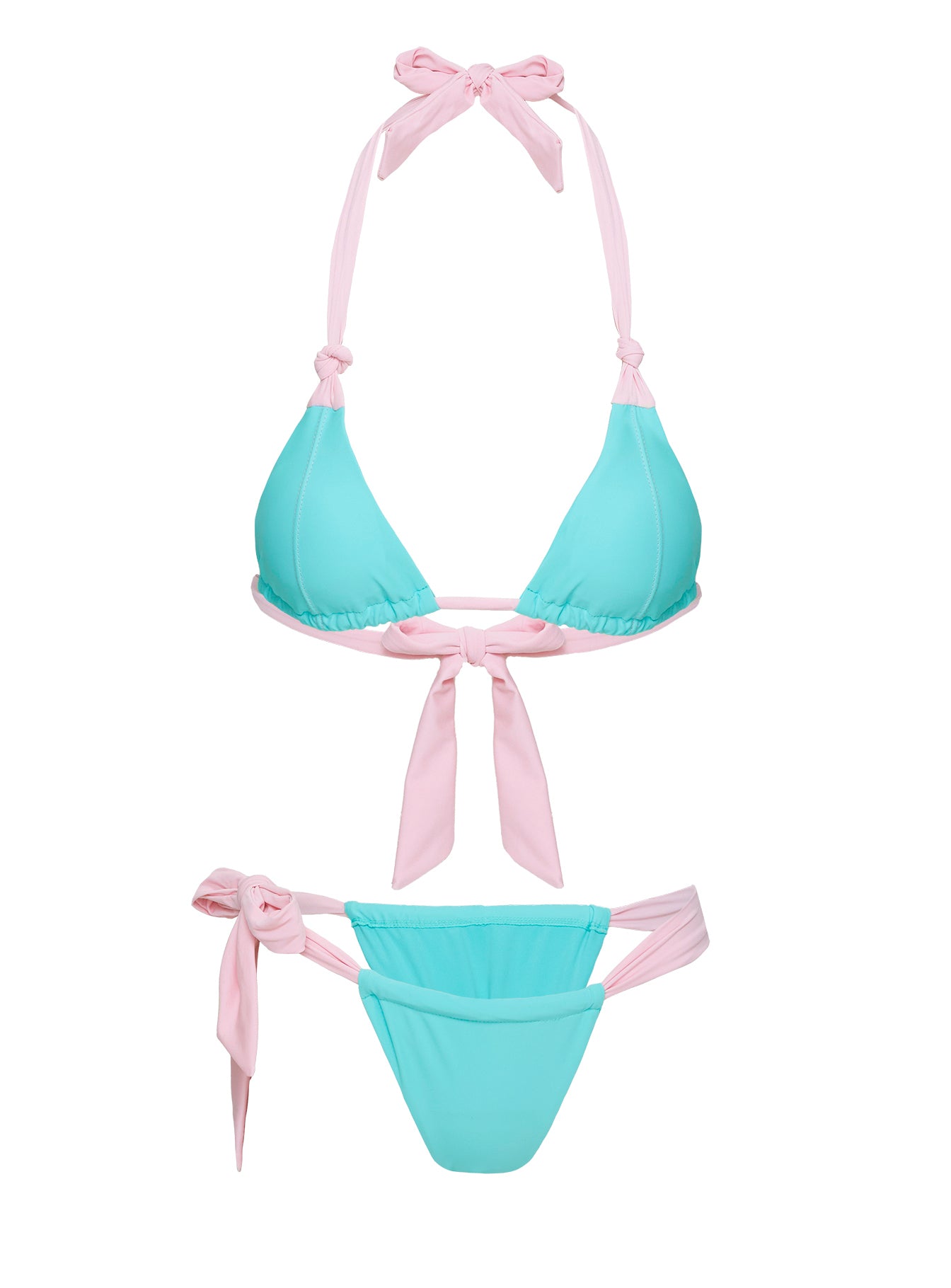 Avalee Ruched Tie One Side Bikini Bottoms Turquoise / Pink - Image 5