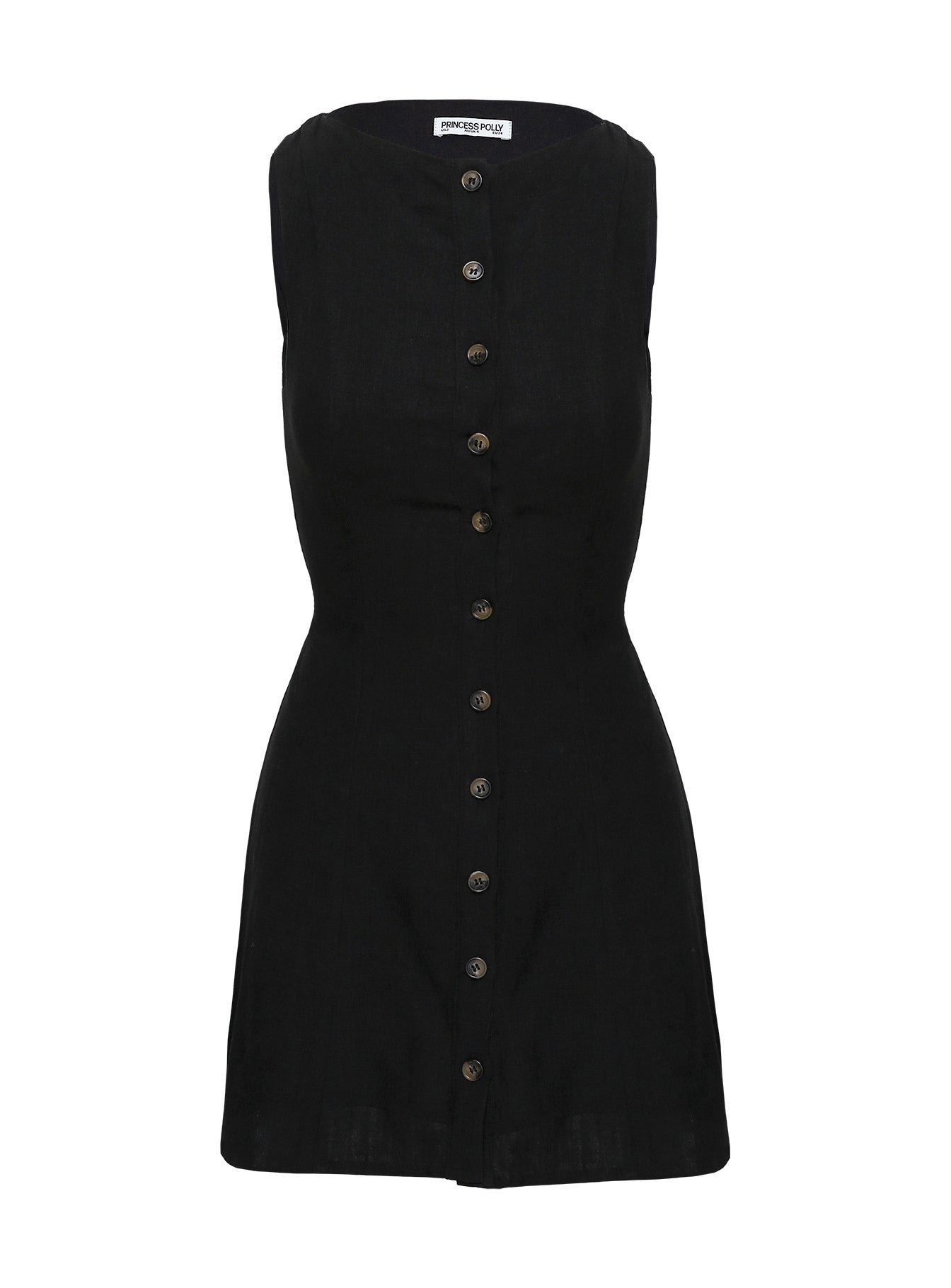 Dollie Linen Mini Dress Black Petite - Image 6