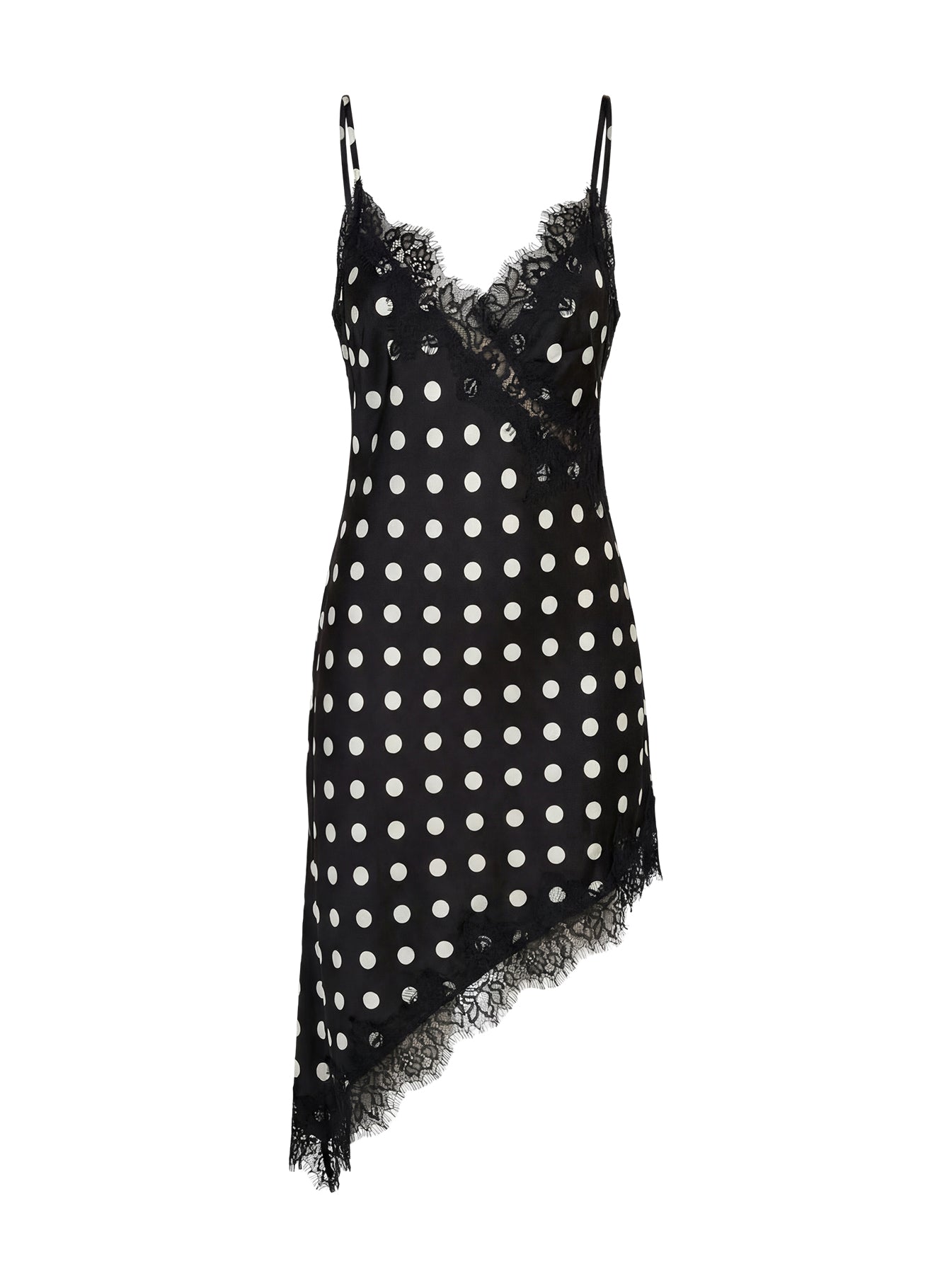 Afterdark Lace Asymmetrical Mini Dress Black Polka Dot - Image 9