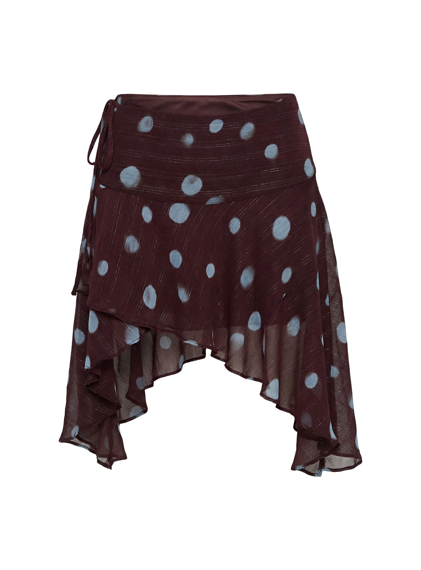 Hevenna Asymmetrical Chiffon Mini Skirt Brown / Blue Polka - Image 11