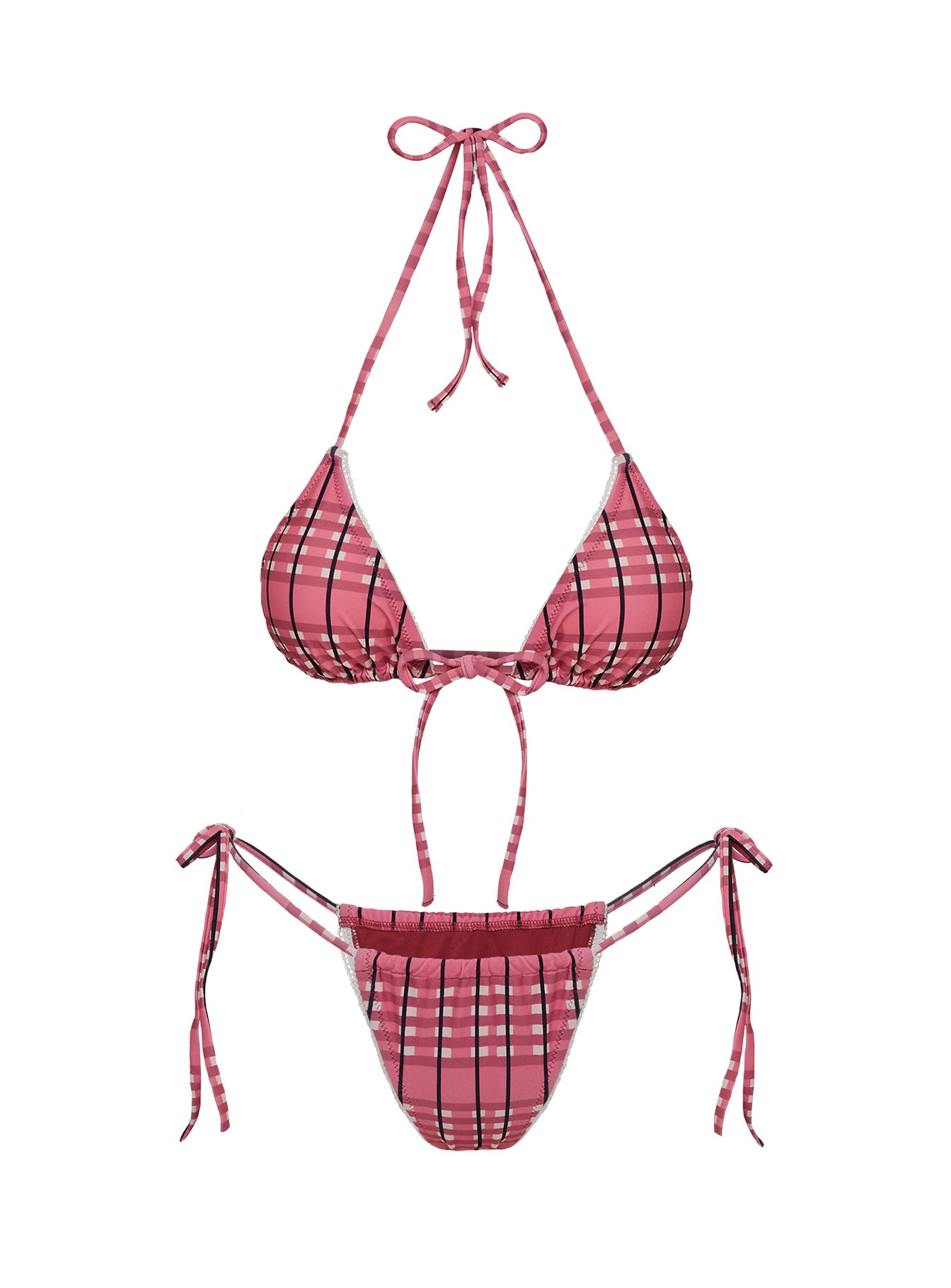 Jenner Tie Side Ruched Bikini Bottom Pink Check - Image 5