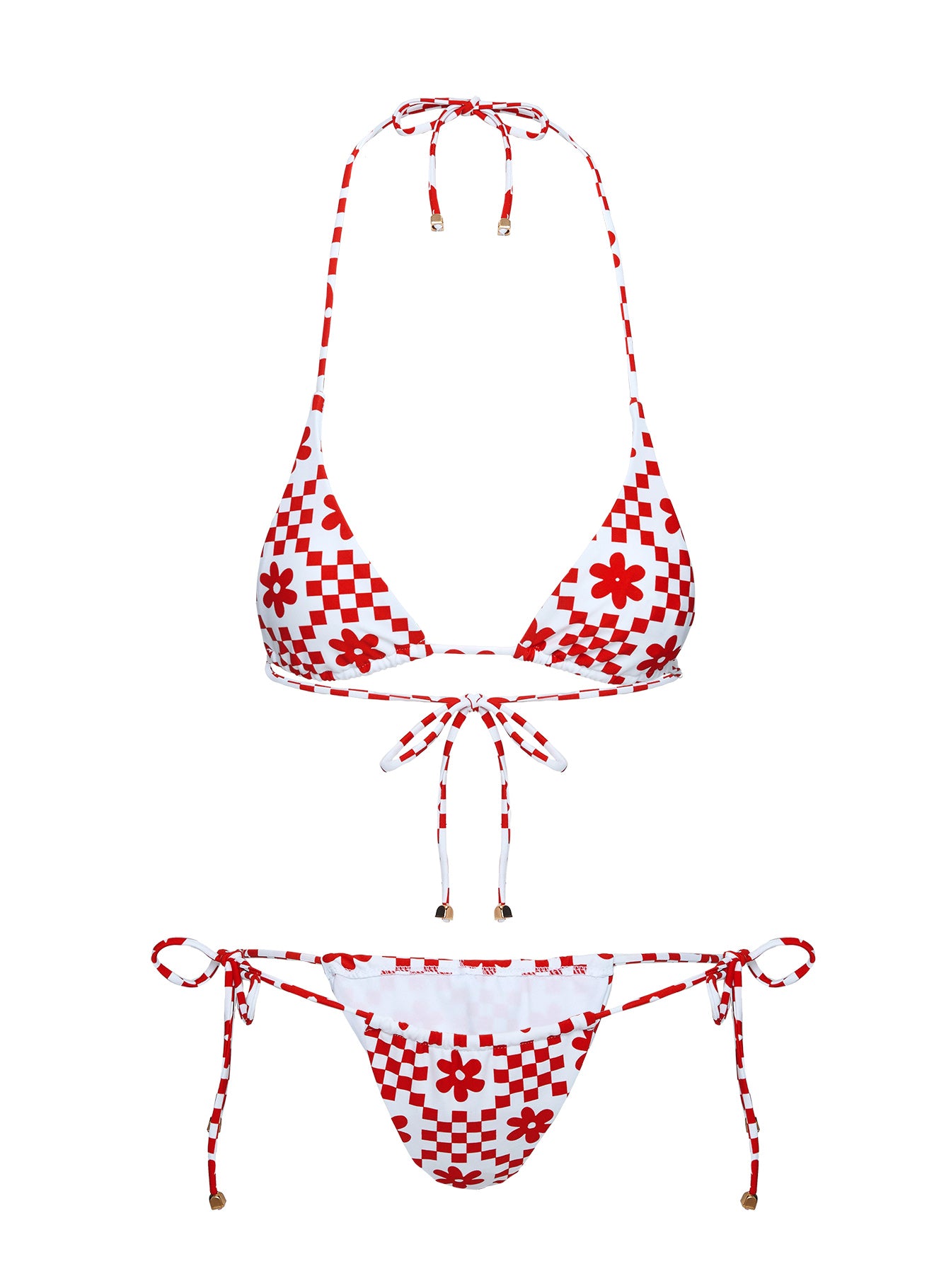 Jenner Tie Side Ruched Bikini Bottom Red Check - Image 5