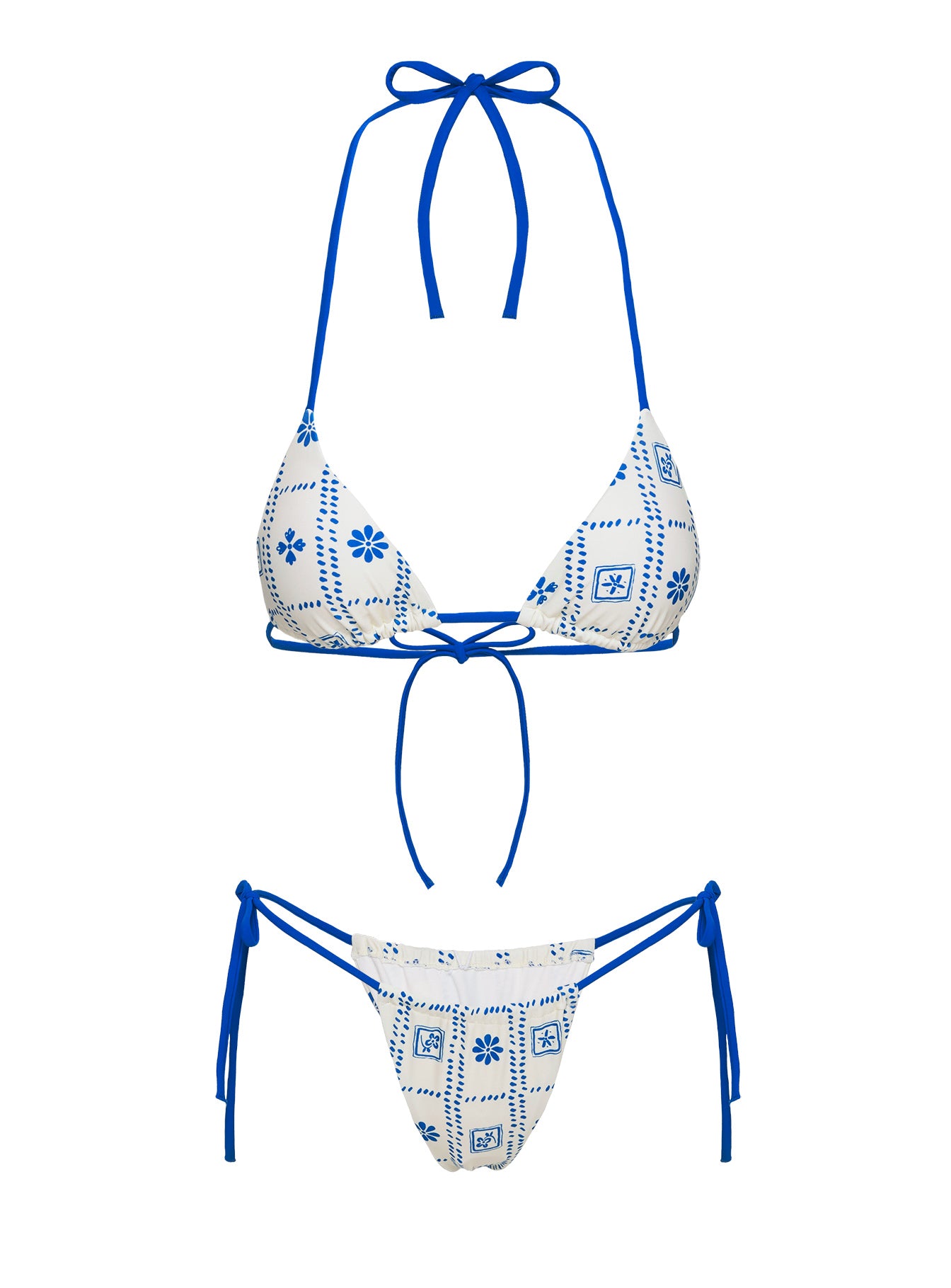 Jenner Triangle Bikini Top White / Blue Floral - Image 5